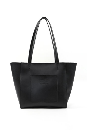 SHAKA Black Shk255 Large Size Faux Leather Hand, Arm and Shoulder Bag with Front Pocket and Zipper
