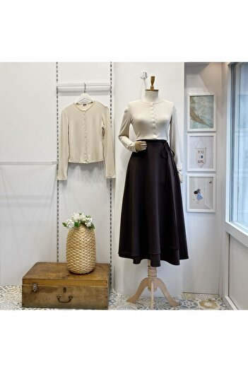 Faya Boutique Anvelop Model Brown Scuba Skirt