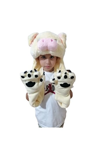 OEM Children's Hat, Cow Model, Scarf and Gloves, White