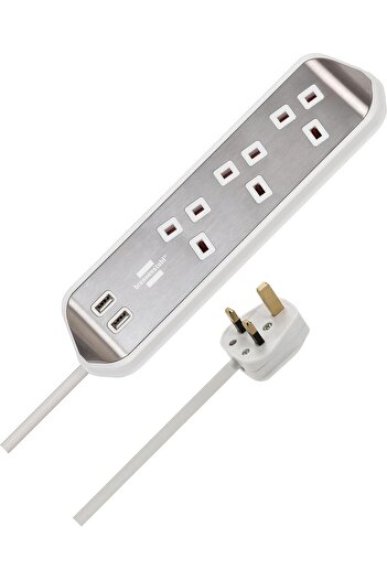 Brennenstuhl 3 Way Corner Extension Socket with 2 Way USB A Socket 2 Meter Cable White