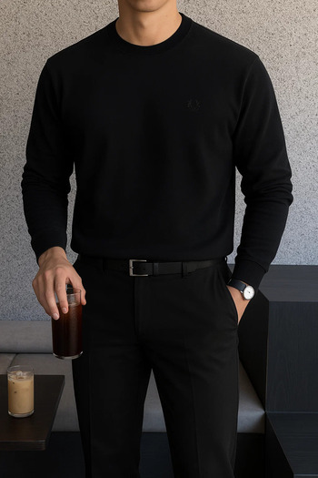 SILVANO Men's Crew Neck Casual Cotton Black Sweatshirt
