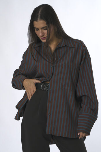 ABBRA Women's Striped Single Pocket Oversize Shirt