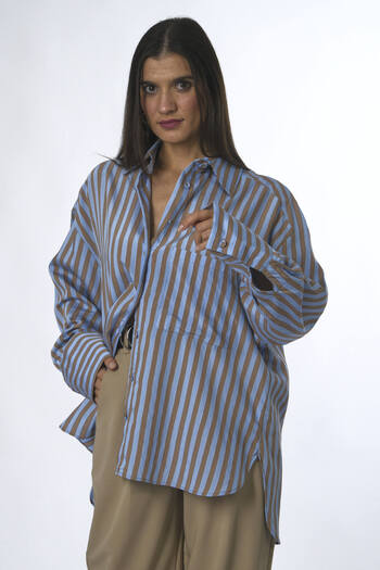 ABBRA Women's Striped Single Pocket Oversize Shirt