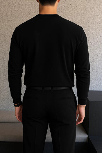SILVANO Men's Crew Neck Casual Cotton Black Sweatshirt