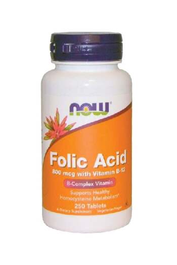 Now Folic Acid 800 mcg with Vitamin B12 Tablets 250's