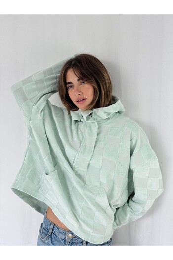Retrobird Towel Embossed Oversize Hooded Sweatshirt Women Çağla