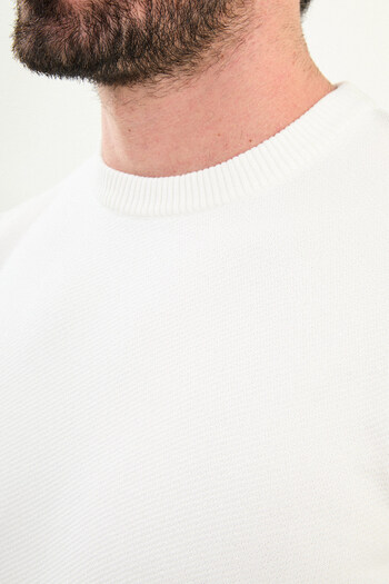 Mcr Patterned Slim Fit Crew Neck Men's Sweater Ecru - 11574.25K