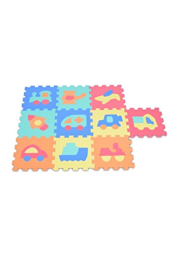 Moni Toys Soft Puzzle Mat with Vehicles Made of EVA Foam – 10 Pieces, 32x32 cm, Non-Slip, Multicol