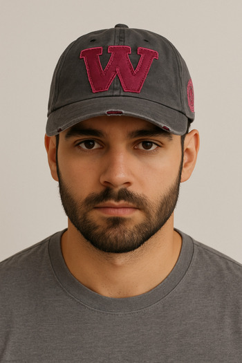 HatClub Exclusive Black-Burgundy W Embroidered Washed Distressed Vintage Adjustable Men's Hat