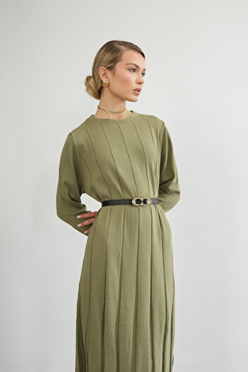Molly Nelly Women's Knitwear Perforated Belted Long Dress