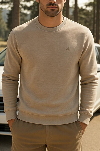 SILVANO Men's Casual Cotton Comfort Cream Basic Sweatshirt