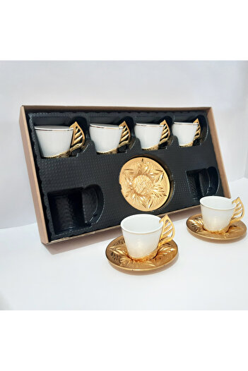 renkli çiçekler Porcelain Cup Set Copper-Plated Porcelain Pouring Coffee Cup with Coaster Plate