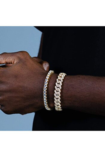 Valuxy Set 2 Bracelets Cuban and Tennis, Gold