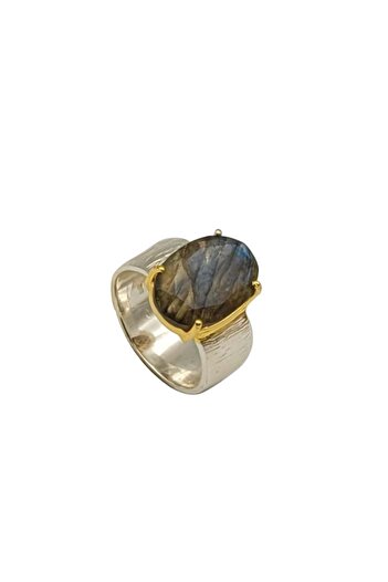 Eylül silver Inel din argint 925 placat cu aur și labradorit oval fațetat