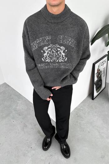 HAFKAGİYİM Anthracite Still Hits Embroidered Premium Sweater