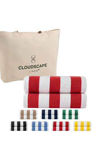 Cloud Scape Linen Cabana Stripe Beach Towel Set Pack of 2, Oversized Soft Cotton Towel, Perfect for Beach , 152x76 cm