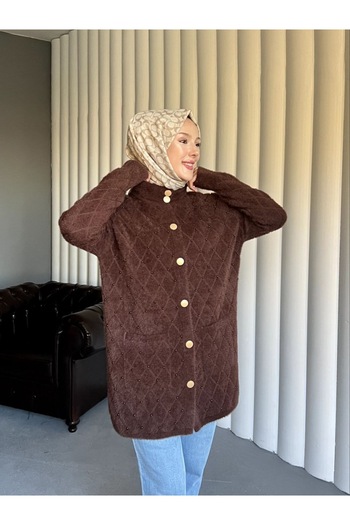 BZ BUTİK Cardigan with Pocket, Diamond Pattern, Pearl and Stone Details