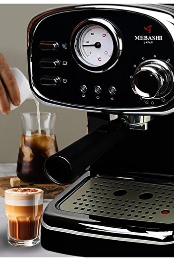 MEBASHI ME-ECM2010W Espresso Coffee Machine - 20 Bar, 1.25L, Black with Thermometer and Adjustable S