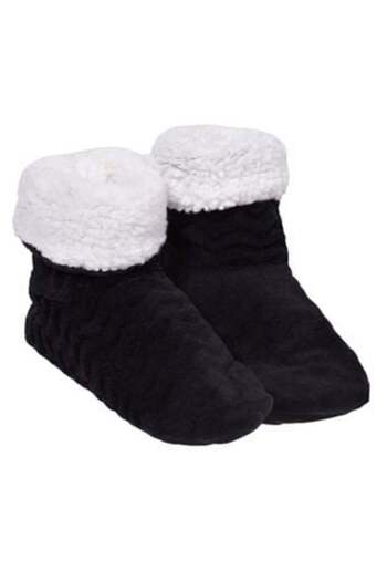 OEM Black Zigzag Home Slippers for Women with Faux Fur