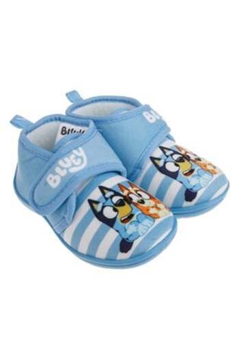 OEM Blue and White Striped Boy's Booties with Blue Sole and Velcro Closure featuring Bluey Print
