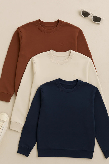 SILVANO Men's Basic Crew Neck Winter Loose 3-Piece Sweatshirt