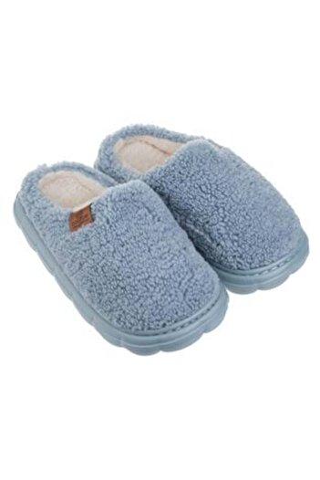 OEM Winter Slippers Blue with Artificial Fur Ecru & Reinforced Sole for Women