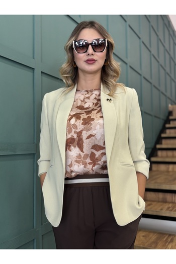 AYHAN Women's Bronch Detailed Three Quarter Sleeve Blazer Jacket