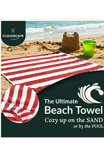 Cloud Scape Linen Cabana Stripe Beach Towel Set Pack of 2, Oversized Soft Cotton Towel, Perfect for Beach , 152x76 cm