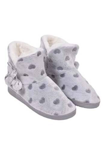 OEM Winter Slippers Grey with Hearts and Pom-Pom for Women