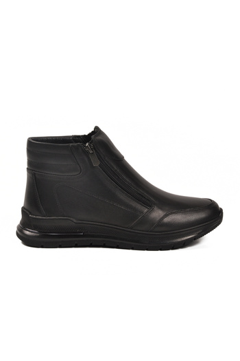 Aspor Black Genuine Leather Zippered Women's Flat Boots
