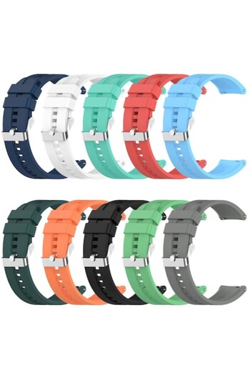G FINITY Premium Silicone SmartWatch Strap, 22 mm, Set of 10 Straps, Silver Buckle, Universal Compatibility