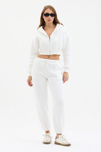 MODA FARİZE Three Thread Cotton Crop Cardigan Sweatpants Top and Bottom Set
