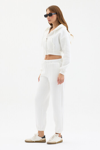 MODA FARİZE Three Thread Cotton Crop Cardigan Sweatpants Top and Bottom Set