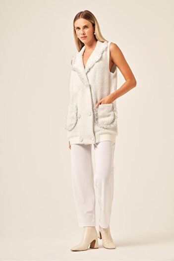 FTZ WOMEN Ftz Women's Double Breasted Button Detailed Vest Ecru 20763