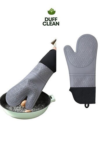 DUFF CLEAN 1Pc High Heat Resistant Fireproof Silicone Gloves 35.5 cm Oven Gloves Grey or Red