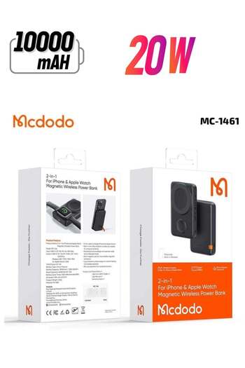Mcdodo MC-1461 2 in 1 10000mAh 20W Magnetic Wireless Power Bank With Stand For iPhone And Apple Watc