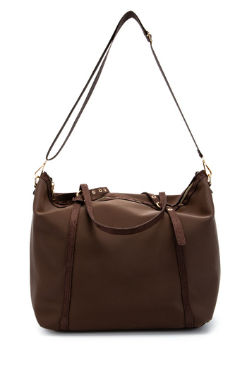 minebag Faux Leather Stripe Detailed Titus Handbag Brown