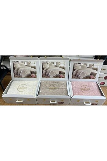 madam gold Bridal Blanket Set French Laced Pearl Embroidered Bedspread Special Boxed Shipping