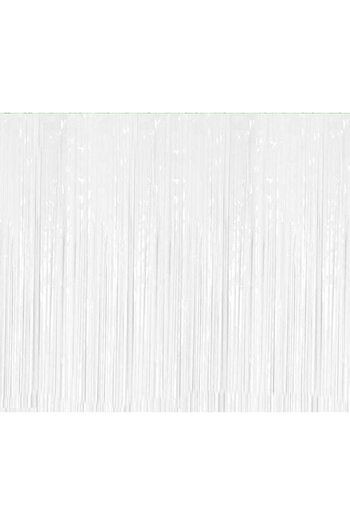 MARKQ White Foil Fringe Curtain 1x2m Metallic Tinsel Party Backdrop for Birthday, Wedding, Eid [Pack of 1]