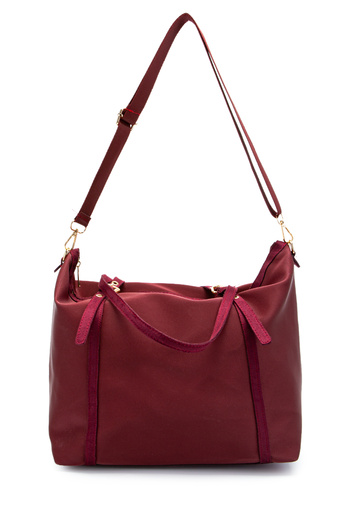 minebag Faux Leather Stripe Detailed Titus Handbag Claret Red