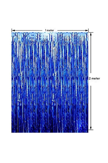 MARKQ Royal Blue Foil Fringe Curtain 1x2m Metallic Tinsel Party Backdrop for Birthday Wedding Baby