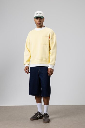 VAMOSCLO Crew Neck Pocket Detailed Oversize Sweatshirt Yellow