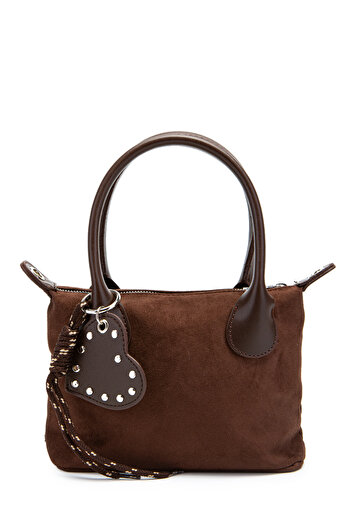 minebag Heart Charm Detailed Suede Winter Crossbody Bag Brown
