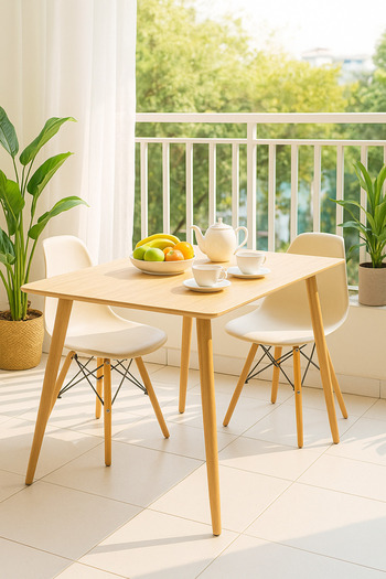MARIA HOMES Modern Wooden Dining Table – 120×70×76 cm | Light Oak Rectangular Table for Home