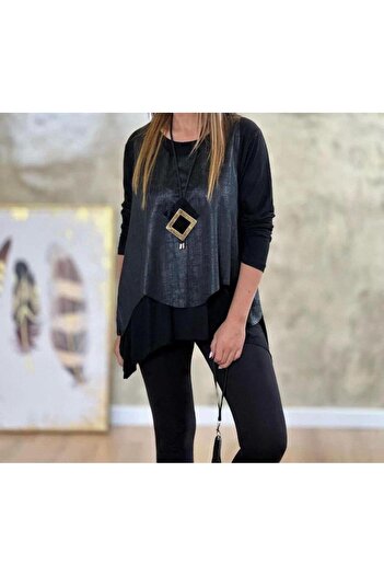 Aymood Women's black leather vest necklace included three-piece set