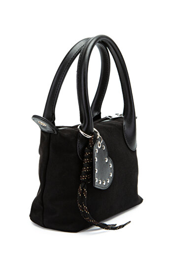 minebag Heart Charm Detailed Suede Winter Crossbody Bag Black