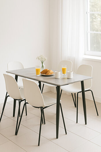 MARIA HOMES Modern Grey Dining Table with Black Legs – 130×70×73 cmElegant Rectangular Table for Home