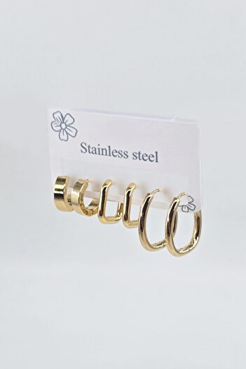 By Zeyna Aksesuar Women's 316 L Stainless Steel Anti Allergenic 6-Piece Earring Set