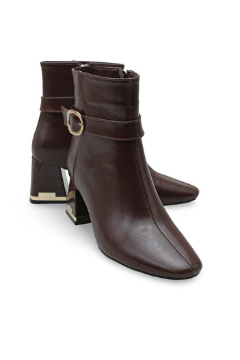 Women Lay-z Women's Heeled Boots Square Toe Leather Look Wrinkled Shiny 6.5 cm Thick Heel Gold Buckle Detail