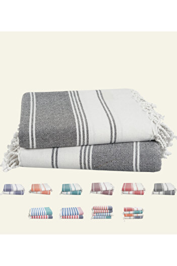 Cloud Scape Linen Turkish Beach Towel Set of 2, 39x71 inches Oversized Lightweight 100% Cotton Hammam Towel